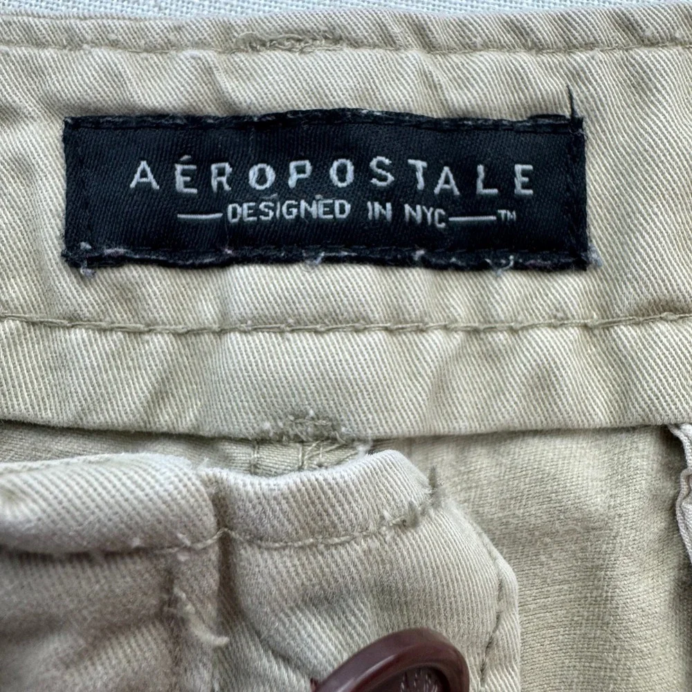 Aeropostale Chino Shorts Mens 32 Khaki Cotton Flat Front Casual Preppy Coastal